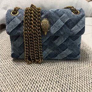 Kurt Geiger Blue Denim Crossbody Bag with Gold Chain